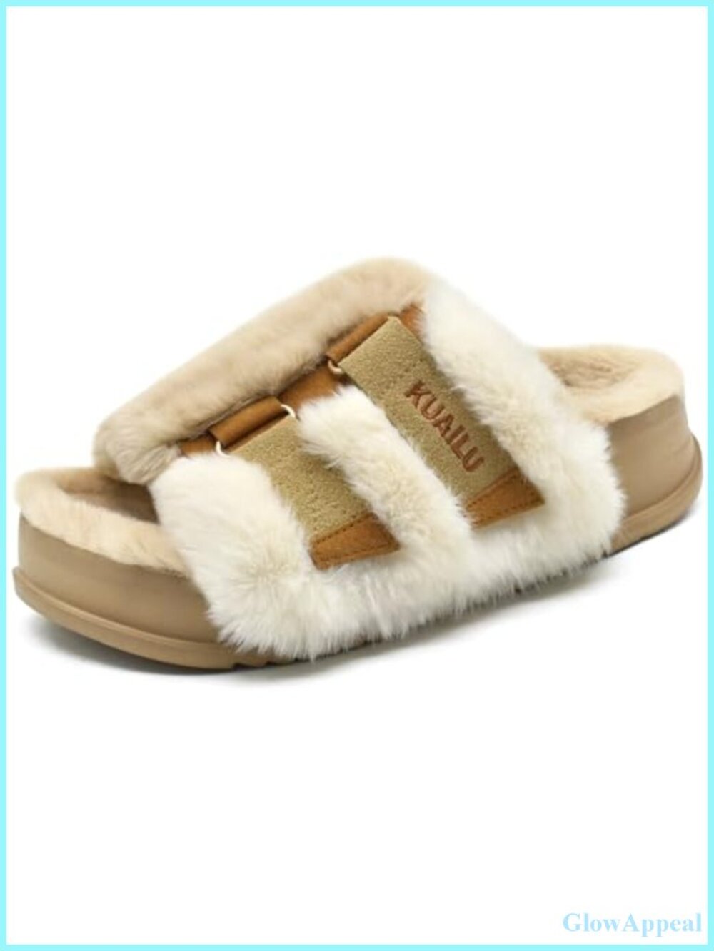 Faux Fur Fuzzy Open Toe Platform Slippers with Arch Support